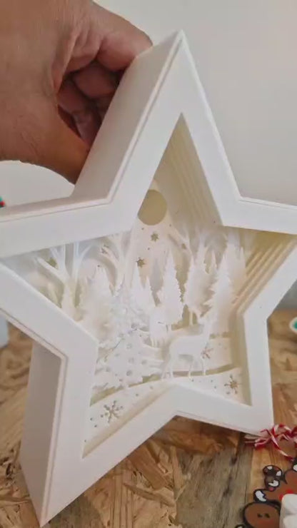 Lampe LED 3D de Noël – Étoile Forêt / Étoile Multicouche Cerf / Étoile Père Noël – Atelier MARS
