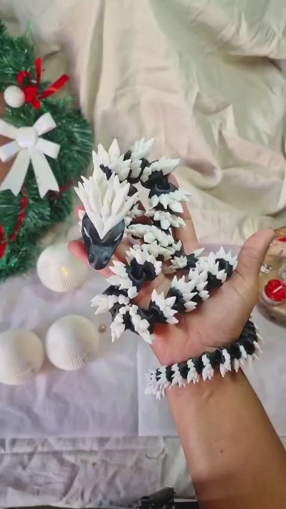 Dragon Articulé 3D – Noir & Blanc – Grand Modèle ~50 cm – Création Atelier MARS